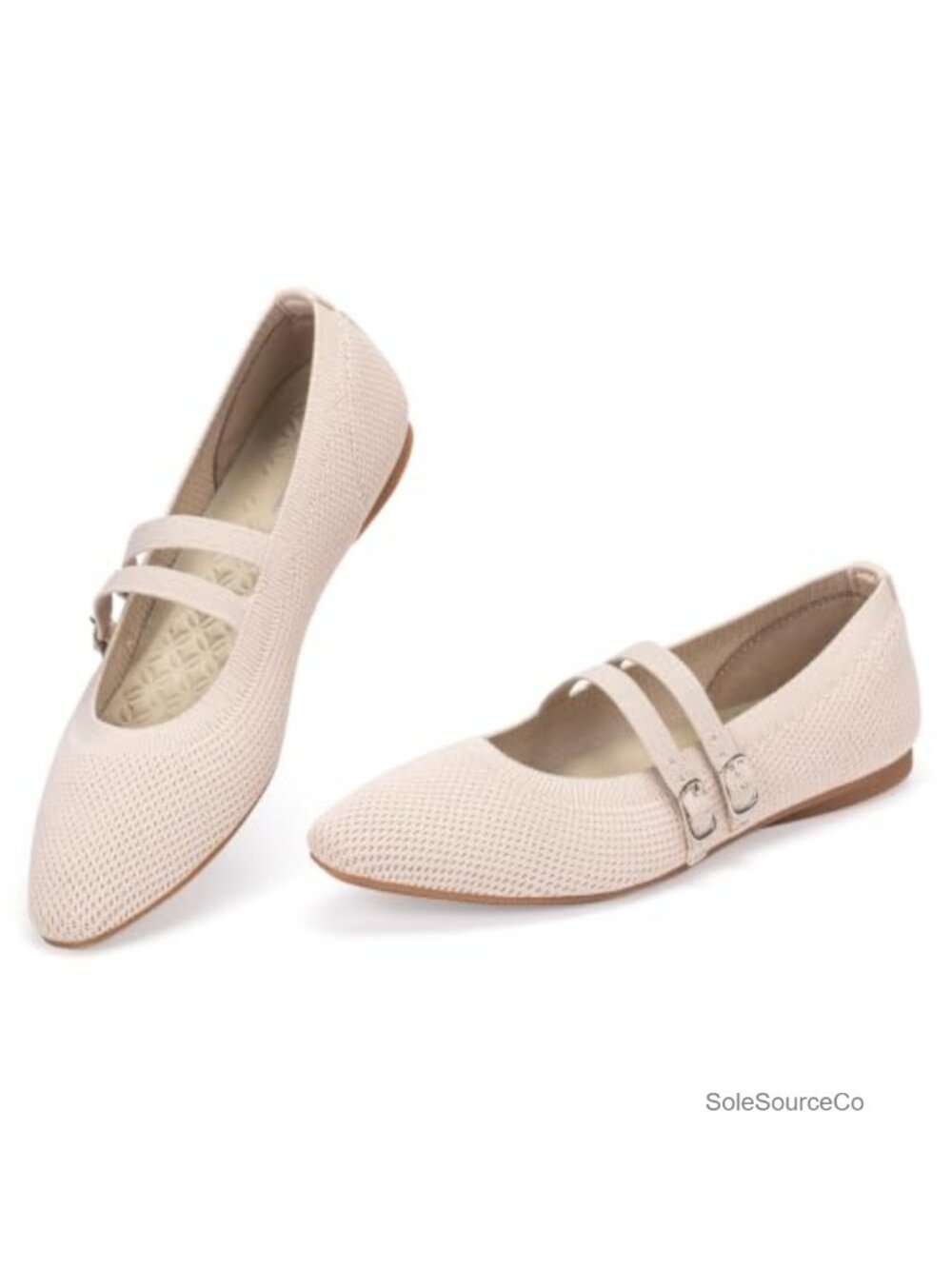 Women's Double Strap Mary Jane Knit Flats, Foldable